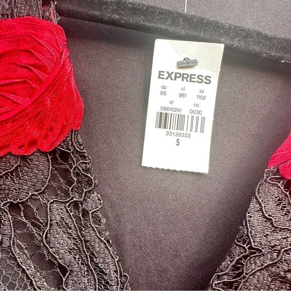 NWT Express Ruby red and black lace floral embroidered thong bodysuit Sz S - Picture 9 of 12